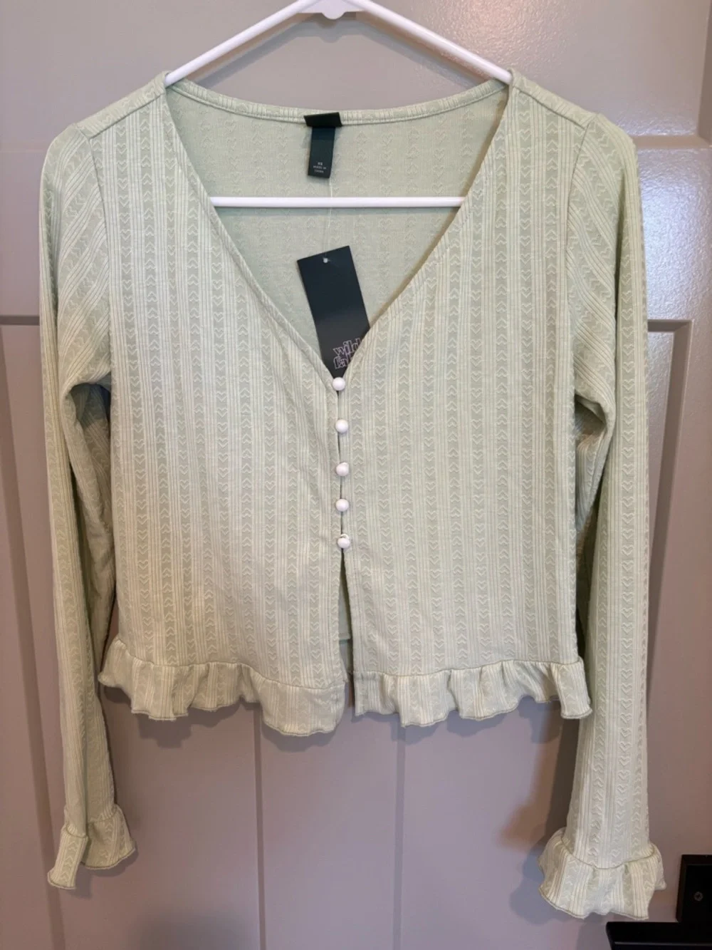 wild fable Mint Green Ruffle-Hem V-Neck Cardigan - Picture 2 of 6
